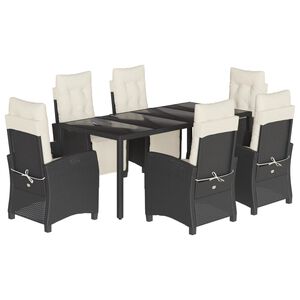 vidaXL 7 pcs conjunto de jantar p/ jardim c/ almofad&otilde;es vime PE preto