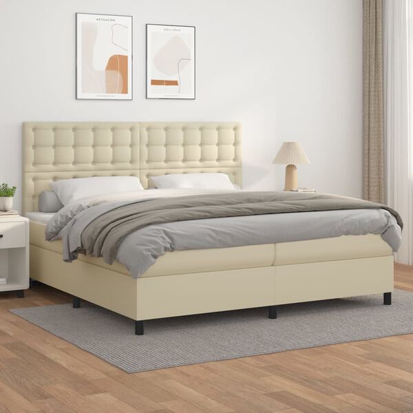 vidaXL Cama com molas/colch&atilde;o 200x200 cm couro artificial cor creme