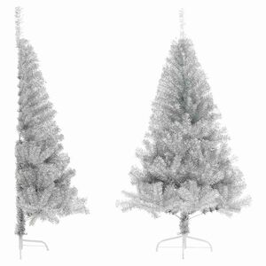 vidaXL Meia &aacute;rvore de Natal artificial com suporte 120 cm PET prateado