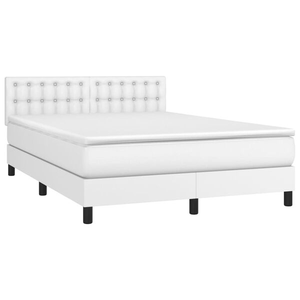 vidaXL Cama com molas/colch&atilde;o 140x200 cm couro artificial branco