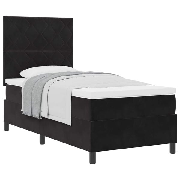 vidaXL Cama Box com colch&atilde;o com cabeceira Preto 90 x 190 cm Veludo