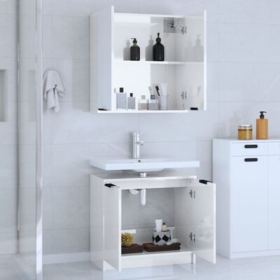 vidaXL 2pcs conj. armários de casa de banho madeira processada branco