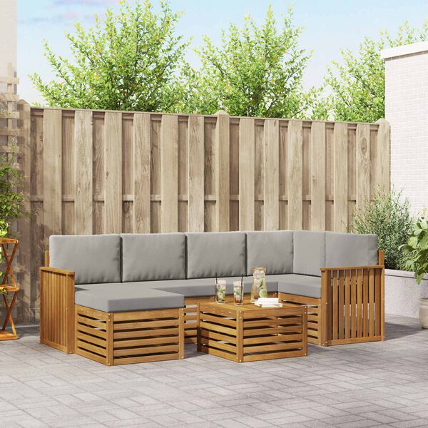 vidaXL Conjuntos de sof&aacute;s com almofada 7 pcs Cinza Natural e Claro