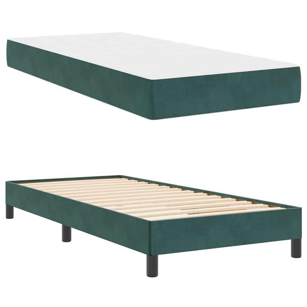 vidaXL Cama Box com colch&atilde;o Verde Escuro 80 x 210 cm tecido