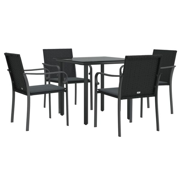 vidaXL 5 pcs conjunto de jantar p/ jardim c/ almofadões vime PE e aço