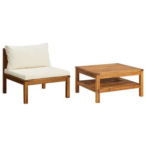 vidaXL 2 pcs conjunto sof&aacute;s de jardim c/ almofad&otilde;es branco nata ac&aacute;cia