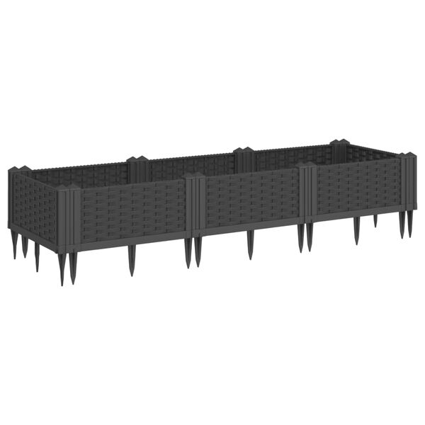vidaXL Vaso/floreira de jardim c/ estacas 125x40x28,5 cm PP preto