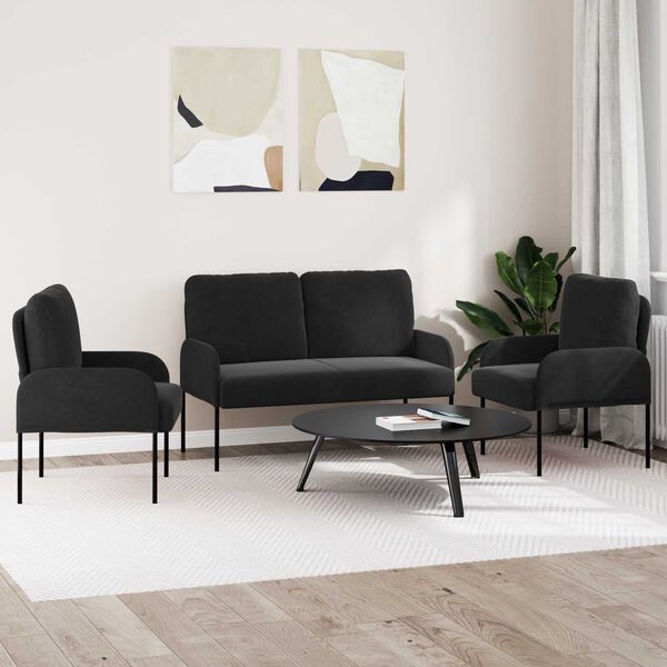 vidaXL Conjuntos de sof&aacute;s 3 pcs Preto 115 x 56 x 80 cm Contraplacado