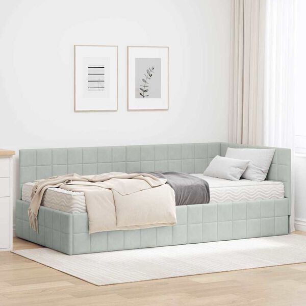 vidaXL Estrutura de Cama de Canto com Colch&atilde;o 2 pcs Cinzento-claro