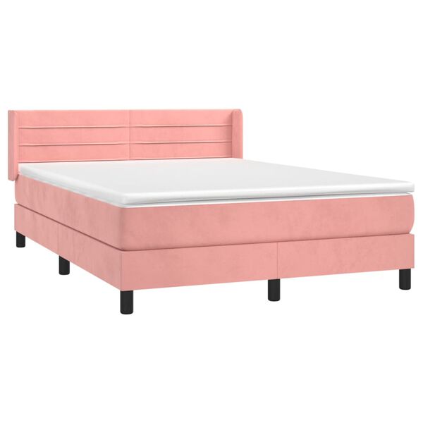 vidaXL Cama com molas/colch&atilde;o 140x200 cm veludo rosa