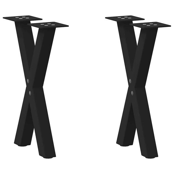 vidaXL P&eacute;s para mesa de centro em formato de X, 2 pe&ccedil;as, preto, 38x(42-43) cm, a&ccedil;o