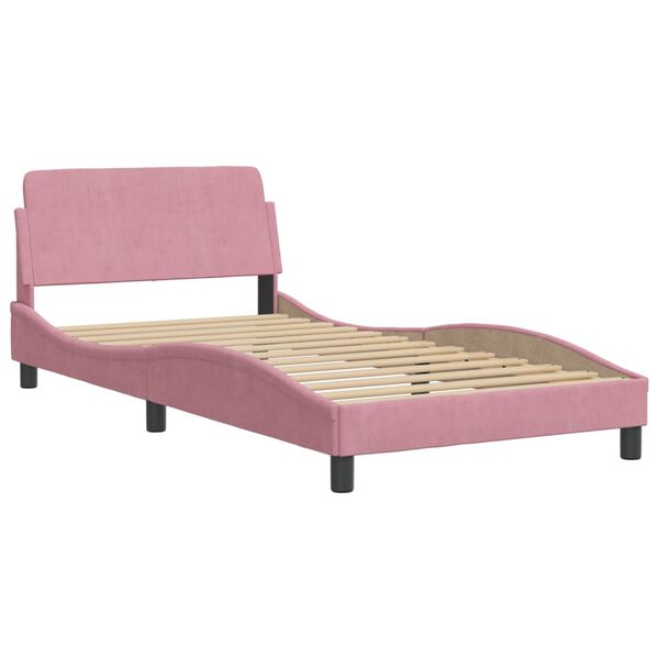 vidaXL Estrutura de cama com cabeceira Dover 100x200 cm veludo rosa