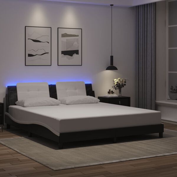 vidaXL Estrutura de cama com LED sem colch&atilde;o Zadar 180x200cm preto/branco