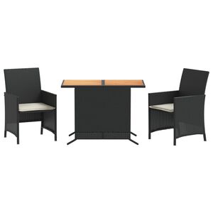 vidaXL 3 pcs conjunto de bistr&ocirc; com almofad&otilde;es vime PE preto
