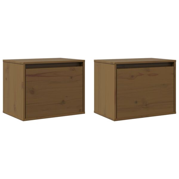 vidaXL Arm&aacute;rios de parede 2 pcs 45x30x35 cm pinho maci&ccedil;o castanho mel