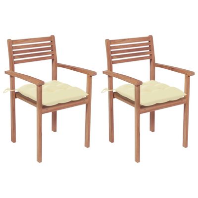 vidaXL Cadeiras de jardim c/ almofadões branco nata 2 pcs teca maciça