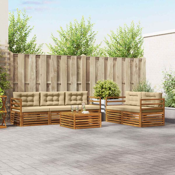 vidaXL Conjunto de Sof&aacute;s para Exterior 6 pcs Natural e Bege