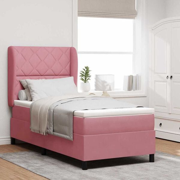 vidaXL Cama Box com colch&atilde;o com cabeceira Rosa 200 x 90 cm Poli&eacute;ster