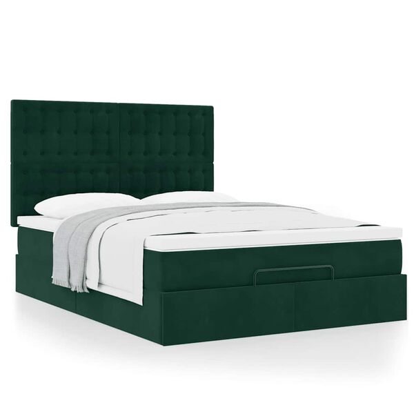 vidaXL Estrutura cama otomana colch&otilde;es 140x190 cm veludo verde escuro