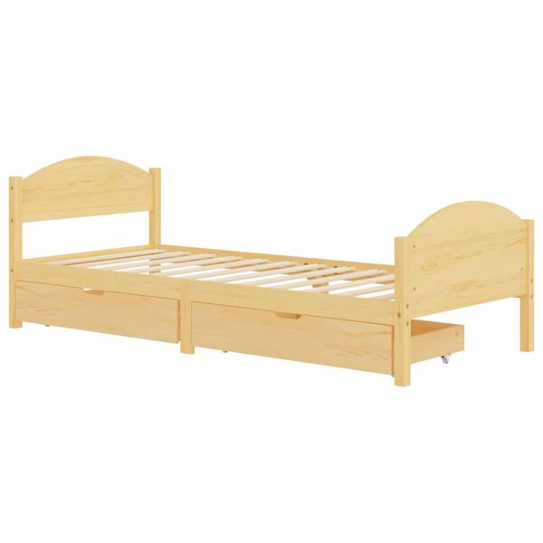 vidaXL Estrutura de cama com 2 gavetas 100x200 cm pinho maci&ccedil;o