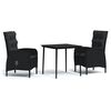 vidaXL 3 pcs conjunto de jantar para jardim com almofad&otilde;es preto