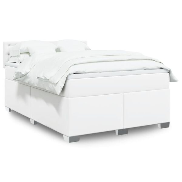 vidaXL Cama com molas/colchão 140x190 cm couro artificial branco