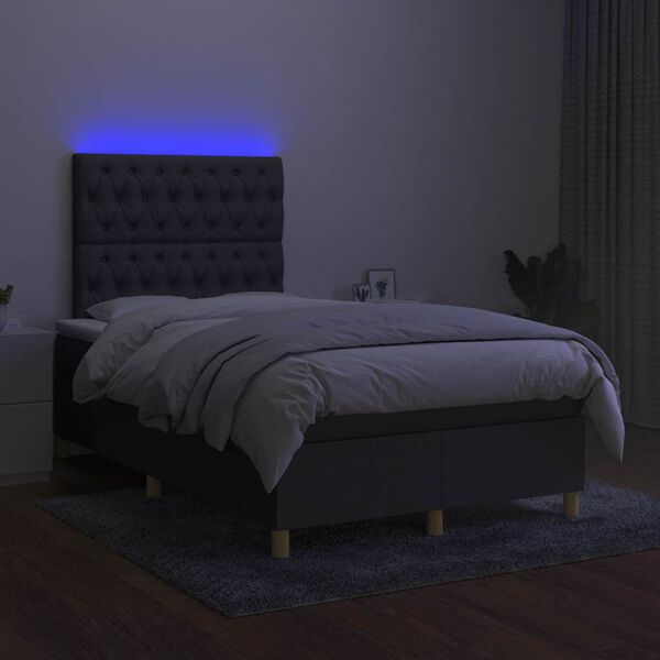 vidaXL Cama box spring c/ colch&atilde;o e LED 120x190 cm tecido cinza-escuro