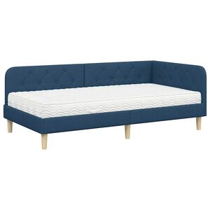 vidaXL Estrutura de Cama de Canto com colch&atilde;o Azul 90 x 200 cm tecido