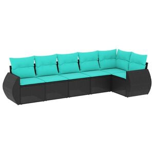 vidaXL Conjunto de sof&aacute; de jardim com 6 pe&ccedil;as e almofadas em rattan sint&eacute;tico preto