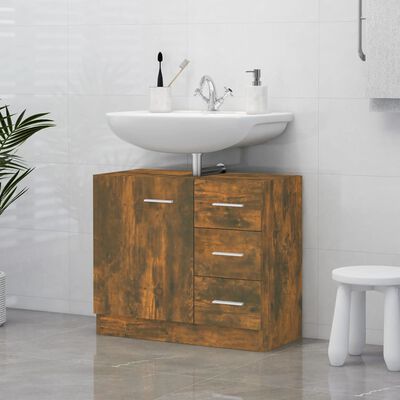 vidaXL Móvel p/ lavatório 63x30x54cm derivado madeira carvalho fum.