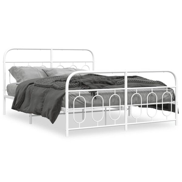 vidaXL Estrutura de cama com cabeceira e p&eacute;s 150x200 cm metal branco