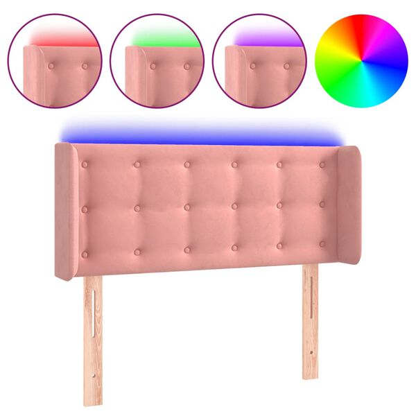 vidaXL Cabeceira de cama c/ luzes LED veludo 93x16x78/88 cm rosa