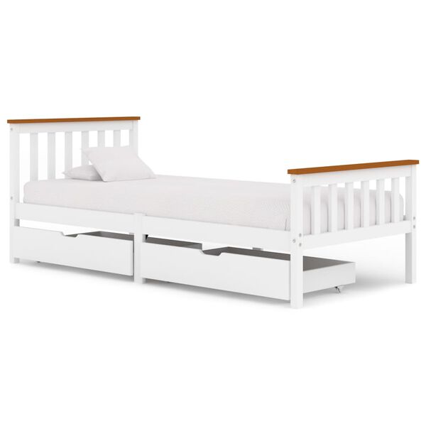 vidaXL Estrutura de cama com 2 gavetas 100x200 cm pinho maci&ccedil;o branco