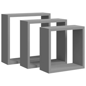vidaXL Prateleiras de parede em forma de cubo 3 pcs MDF cinzento