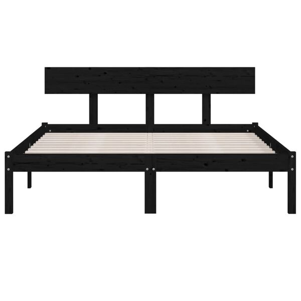 vidaXL Estrutura de cama casal 135x190 cm pinho maciço preto