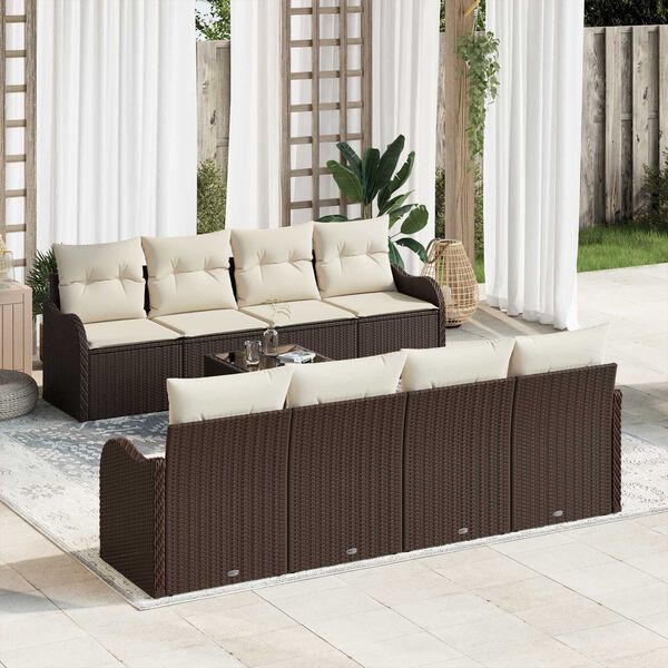 vidaXL Conjunto de Sof&aacute; de Jardim com almofada 9 pcs Marrom e Creme