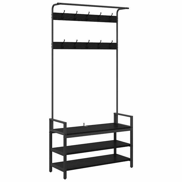 vidaXL Cabideiro Carvalho Preto 95 x 34 x 184 cm Madeira processada