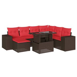 vidaXL Conjunto de sof&aacute; de jardim com 8 pe&ccedil;as e almofadas em rattan sint&eacute;tico marrom