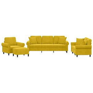 vidaXL 4 pcs conjunto de sof&aacute;s com almofadas veludo amarelo