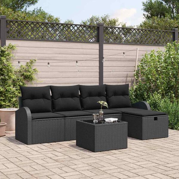 vidaXL Conjunto de Sof&aacute; de Jardim 6 pcs Preto Rattan Sint&eacute;tico