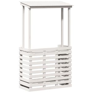 vidaXL Mesa de bar para exterior com telhado madeira maci&ccedil;a branco