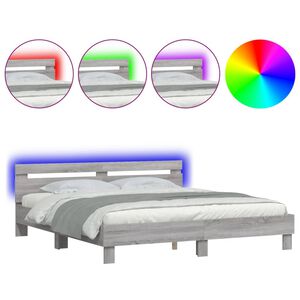 vidaXL Estrutura cama c/ cabeceira/luzes LED 200x200cm cinzento sonoma