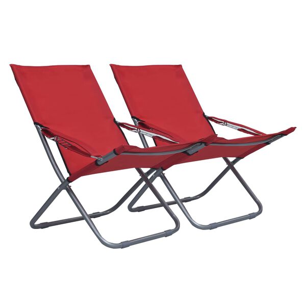 vidaXL Cadeiras de praia dobr&aacute;veis 2 pcs tecido vermelho