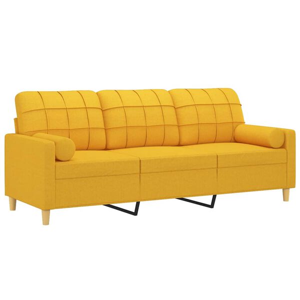 vidaXL Sof&aacute; 3 lug. c/ almofadas/almofad&otilde;es 180 cm tecido amarelo-claro