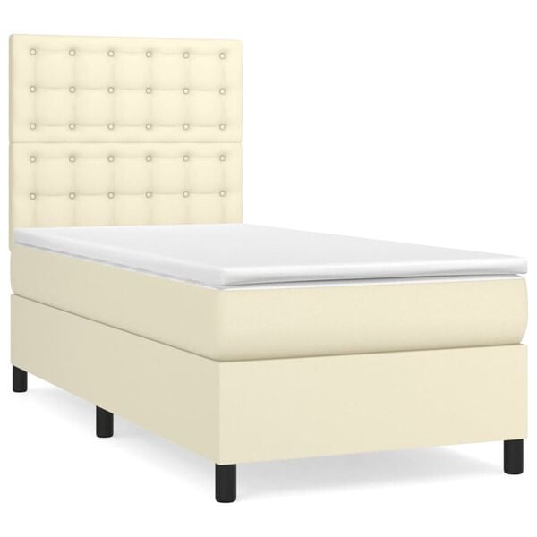 vidaXL Cama com molas/colch&atilde;o 80x200 cm couro artificial cor creme