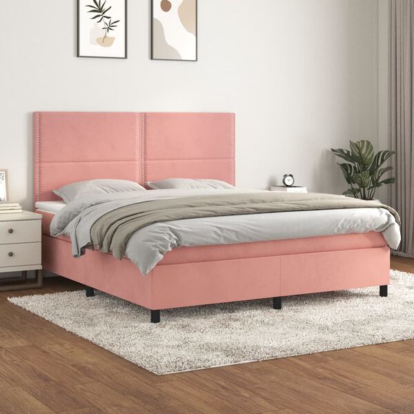 vidaXL Cama com molas/colch&atilde;o 160x200 cm veludo rosa
