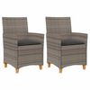 vidaXL Cadeiras de jardim c/ almofad&otilde;es 2 pcs vime PE/madeira cinza