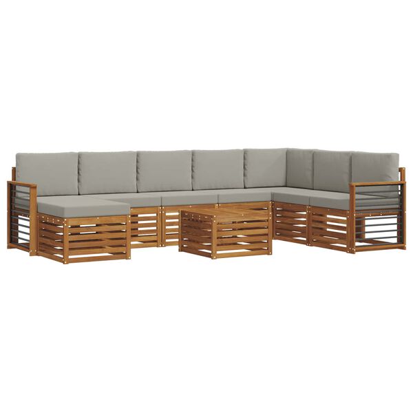 vidaXL Conjunto de Sof&aacute; Sectional 9 pcs Cinza Natural e Claro