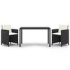 vidaXL 3 pcs conjunto jantar p/ jardim c/ almofad&otilde;es vime PE cinzento