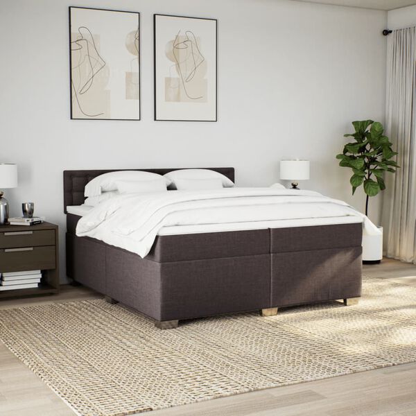 vidaXL Cama com molas/colch&atilde;o 200x200 cm tecido castanho-escuro